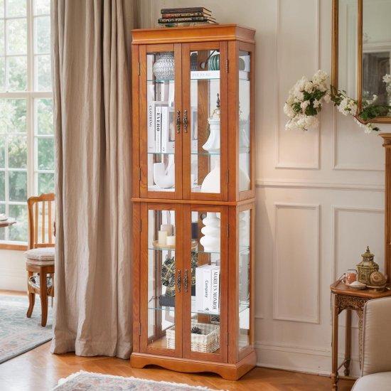 Ahşap Camlı 180 cm Yüksekliğinde Vintage Büfe Dolabı