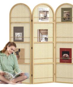 Ahşap Çerçeveli Rattan Kitaplıklı Bölme Ekran 180x110 cm