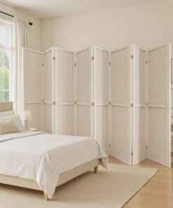 Beyaz Ahşap 8 Panelli Katlanabilir Oda Bölücü 170 cm