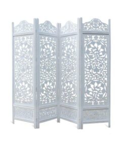 Beyaz Dantel İşlemeli Katlanabilir Ahşap Seperatör 72x80 cm