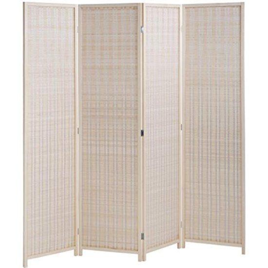 Doğal Bambu 4 Panelli Katlanabilir Beyaz Oda Bölücü 180x45 cm