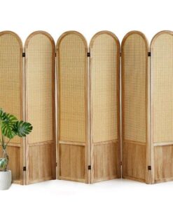Doğal Renkli Katlanabilir 6 Panelli Hasır Dokulu Ahşap Seperatör 180 cm