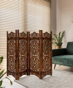 El İşçiliği Oymalı Koyu Kahverengi 160 cm Ahşap Seperatör