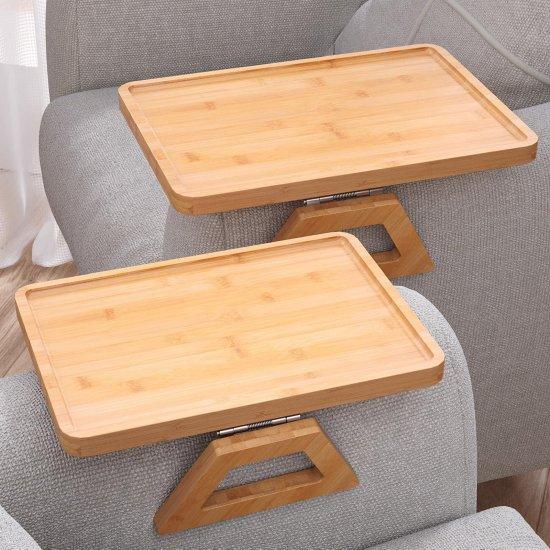 Katlanabilir Bambu Koltuk Kolu Sehpası 2li Set - 30x20 cm