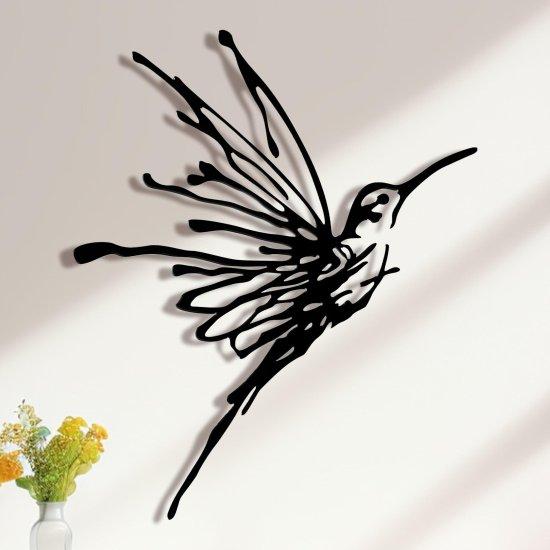 Minimalist Siyah Metal Kolibri Duvar Süsü 36x41 cm