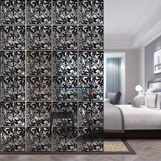Modern Çiçek Desenli Siyah 24 Parça Dekoratif Plastik Paravan 60x180 cm