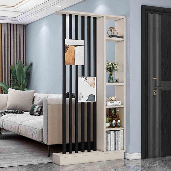 Modern Çizgili Beyaz Antrasit Ahşap Seperatör 100 cm