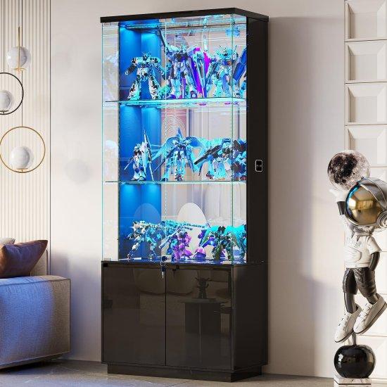 Modern Siyah Camlı Koleksiyon Dolabı 180 cm