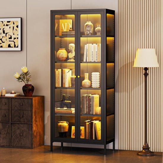 Modern Siyah Çerçeveli 170 cm Camlı Depolama Büfesi