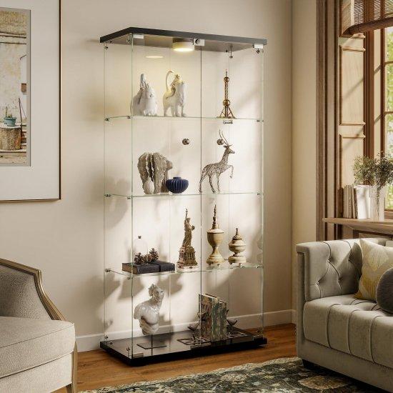 Modern Siyah Çerçeveli Cam Vitrin Dolabı 110 cm
