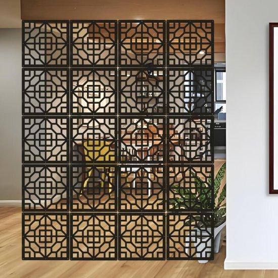 Modern Siyah Desenli 12 Parçalı Endüstriyel Ahşap Plastik Paravan