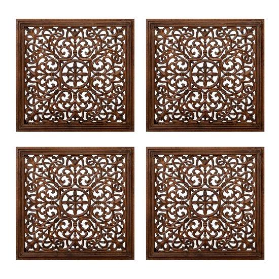 Oymalı Kahverengi Ahşap Koridor Duvar Süsleri 40x40 cm