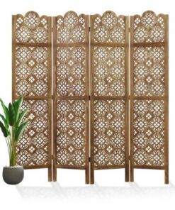Oymalı Koyu Kahverengi Ahşap 4 Panelli Oda Bölücü 175 cm