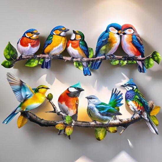 Renkli Kuş Figürlü 3D Metal Koridor Duvar Süsü 50x25 cm