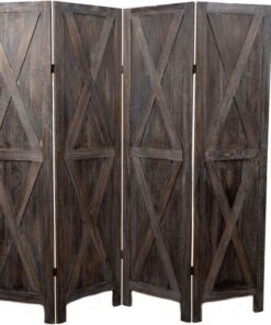 Rustik Kahverengi X Desenli 4 Panelli Ahşap Seperatör 180 cm