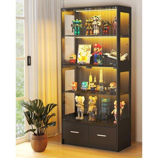 Siyah Camlı LED Işıklı Koleksiyon Dolabı 67 cm