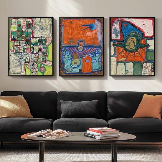 Siyah Çerçeveli Modern Çizgili Salon Duvar Tabloları 3lü Set 48x76 cm